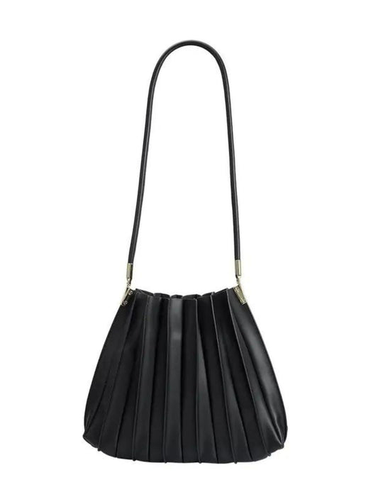 Carrie Pleated Vegan Shoulder Bag - Black