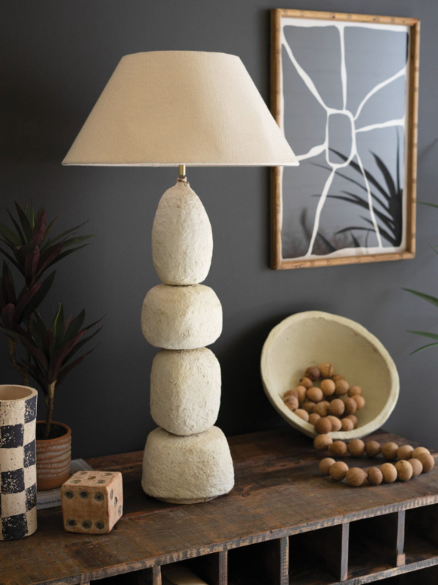 Paper Mache Table Lamp w/ Tapered Fabric Shade (PICK UP ONLY)