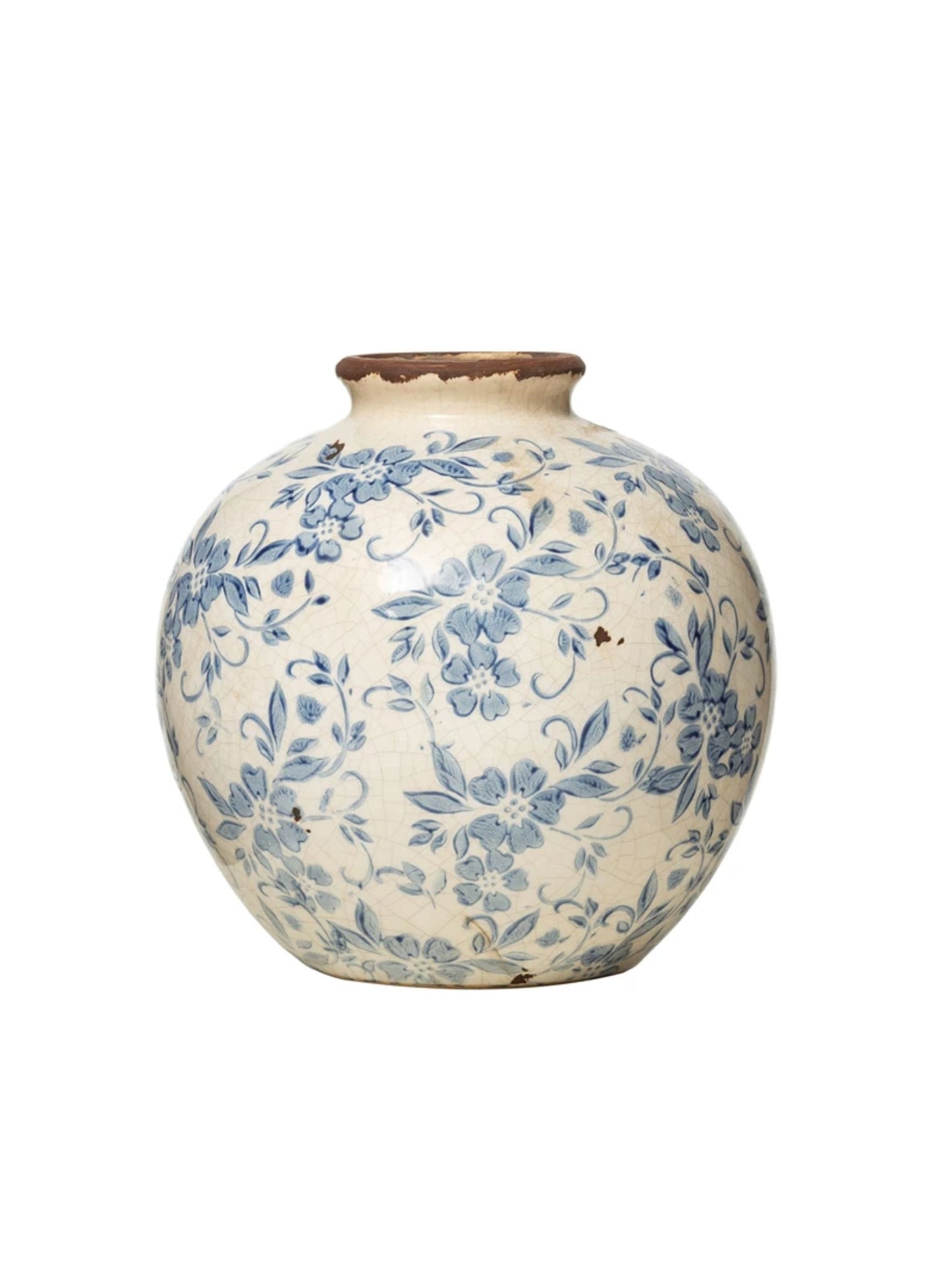 Terra-cotta Vase w/ Transferware Pattern (PICK UP ONLY)