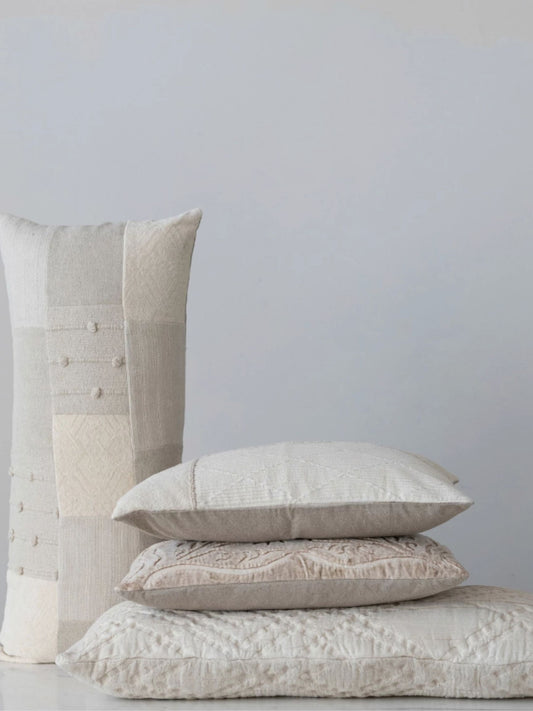 Cotton Lumbar Pillow w/ Rope Embroidery