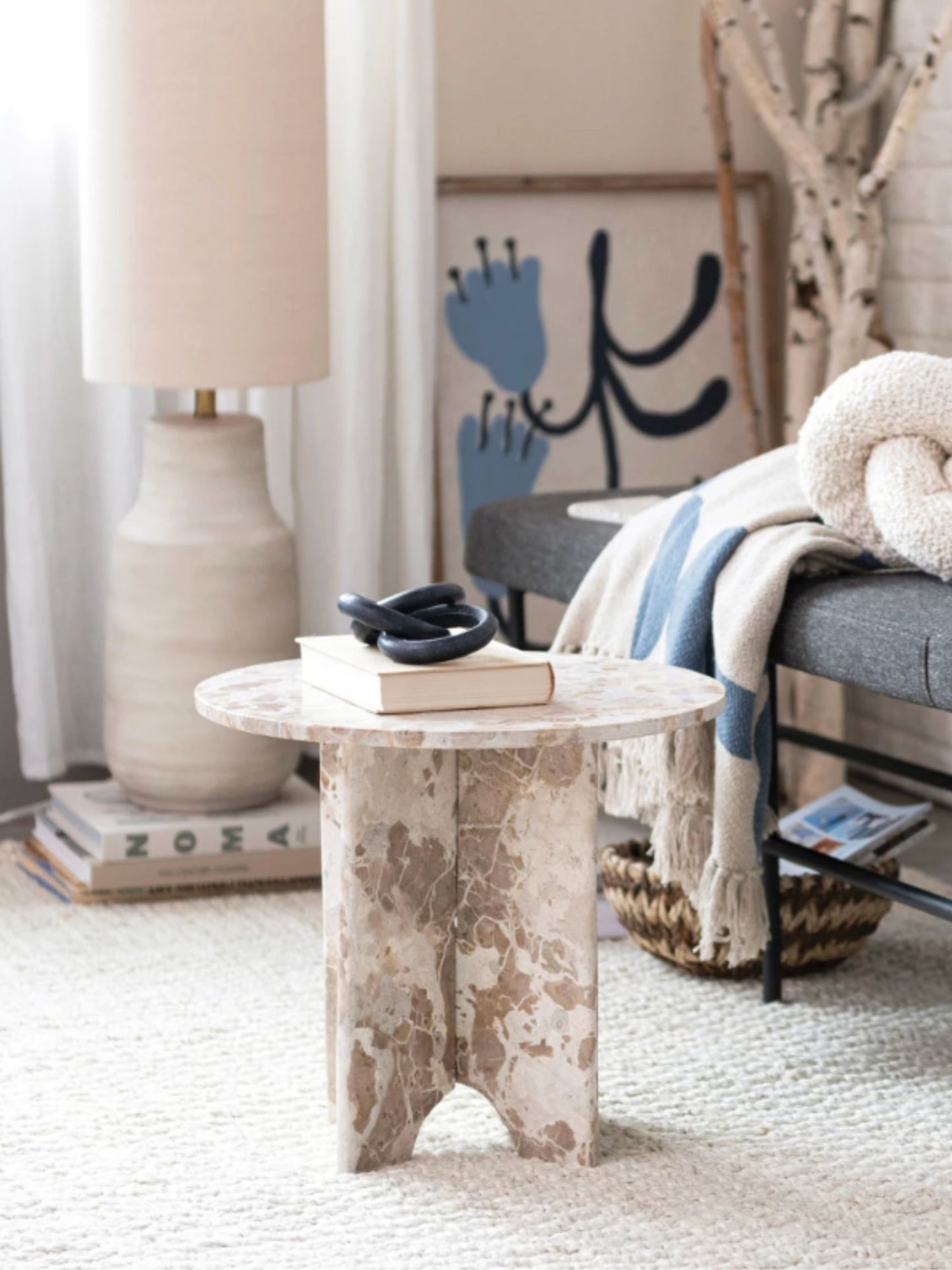 Beige & Buff Marble Table w/ Interlocking Base (PICK UP ONLY)