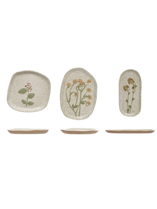 Hand-Painted Stoneware Plate w/ Botanicals