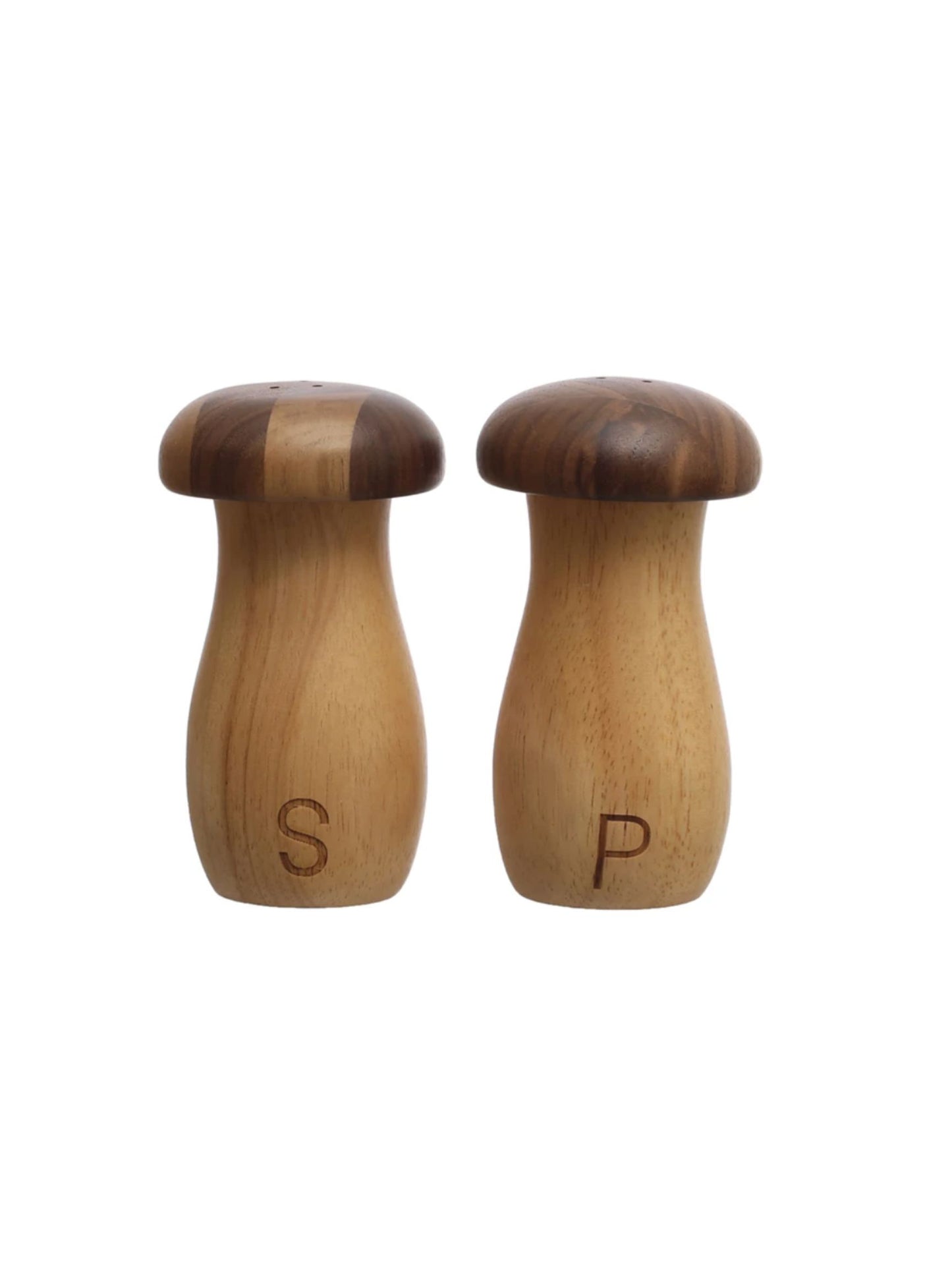 Rubberwood & Walnut Mushroom Shaped Salt & Pepper Shakers