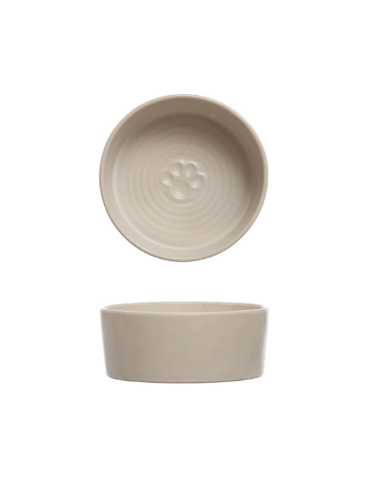 Debossed Stoneware Pet Bowl w/ Paw Print