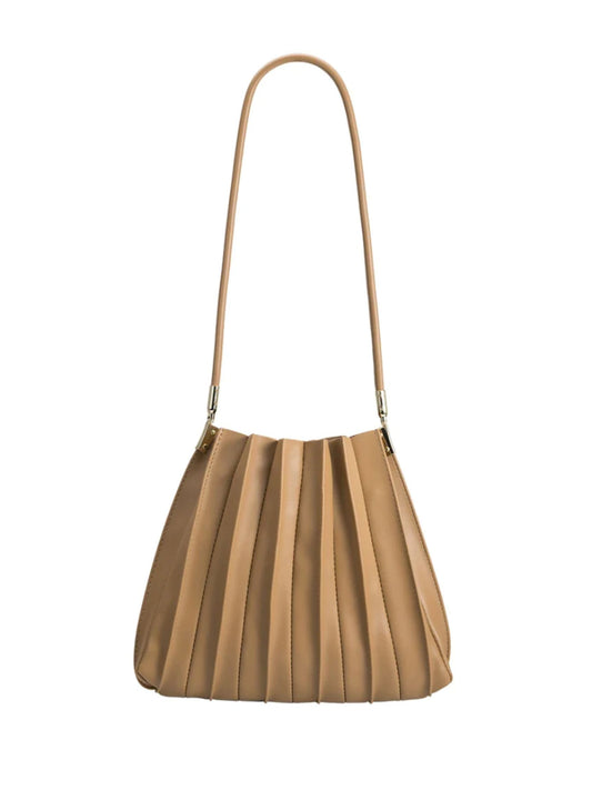 Carrie Pleated Vegan Shoulder Bag - Taupe