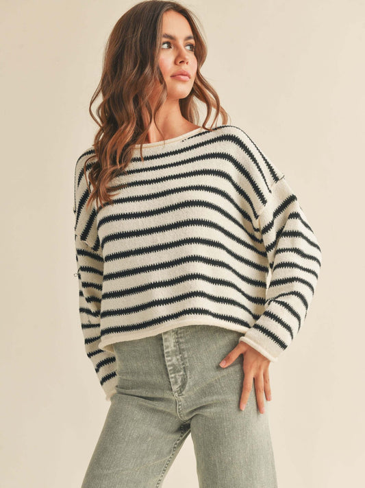 Black & White Stripe Boxy Sweater