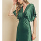 Dark Emerald Satin Blouson Maxi Dress