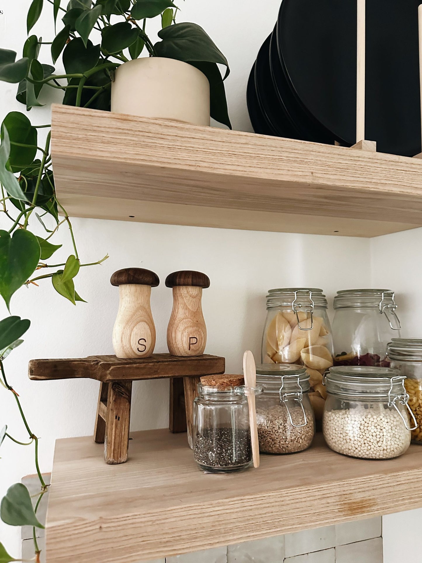 Rubberwood & Walnut Mushroom Shaped Salt & Pepper Shakers