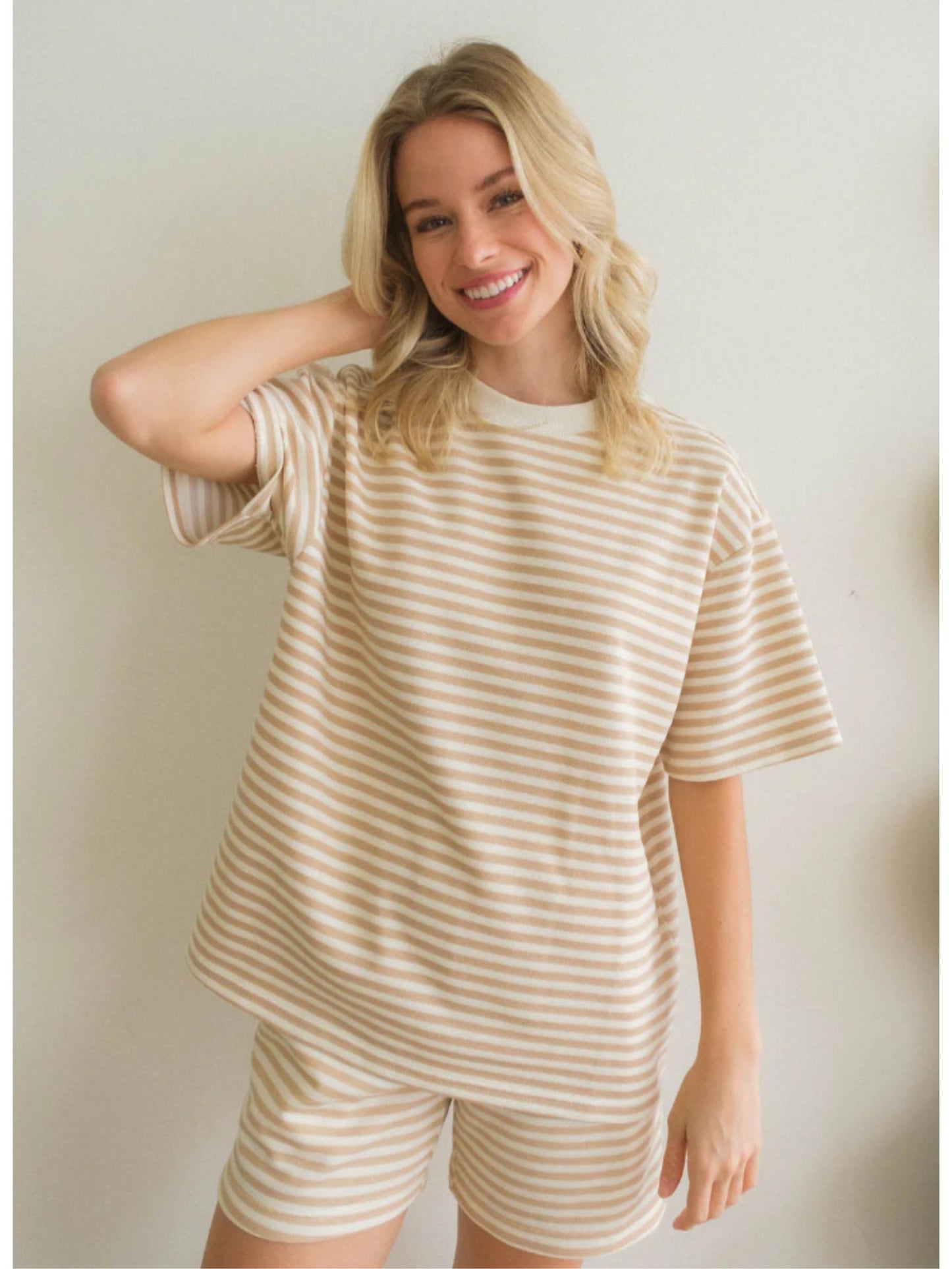 Sand Boxy Stripe Tee