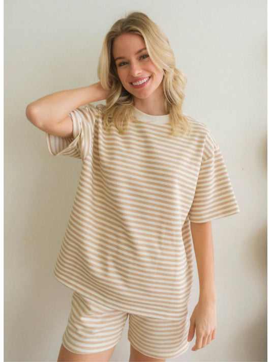 Sand Boxy Stripe Tee