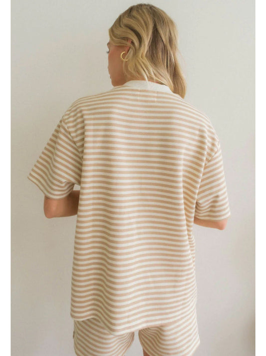 Sand Boxy Stripe Tee