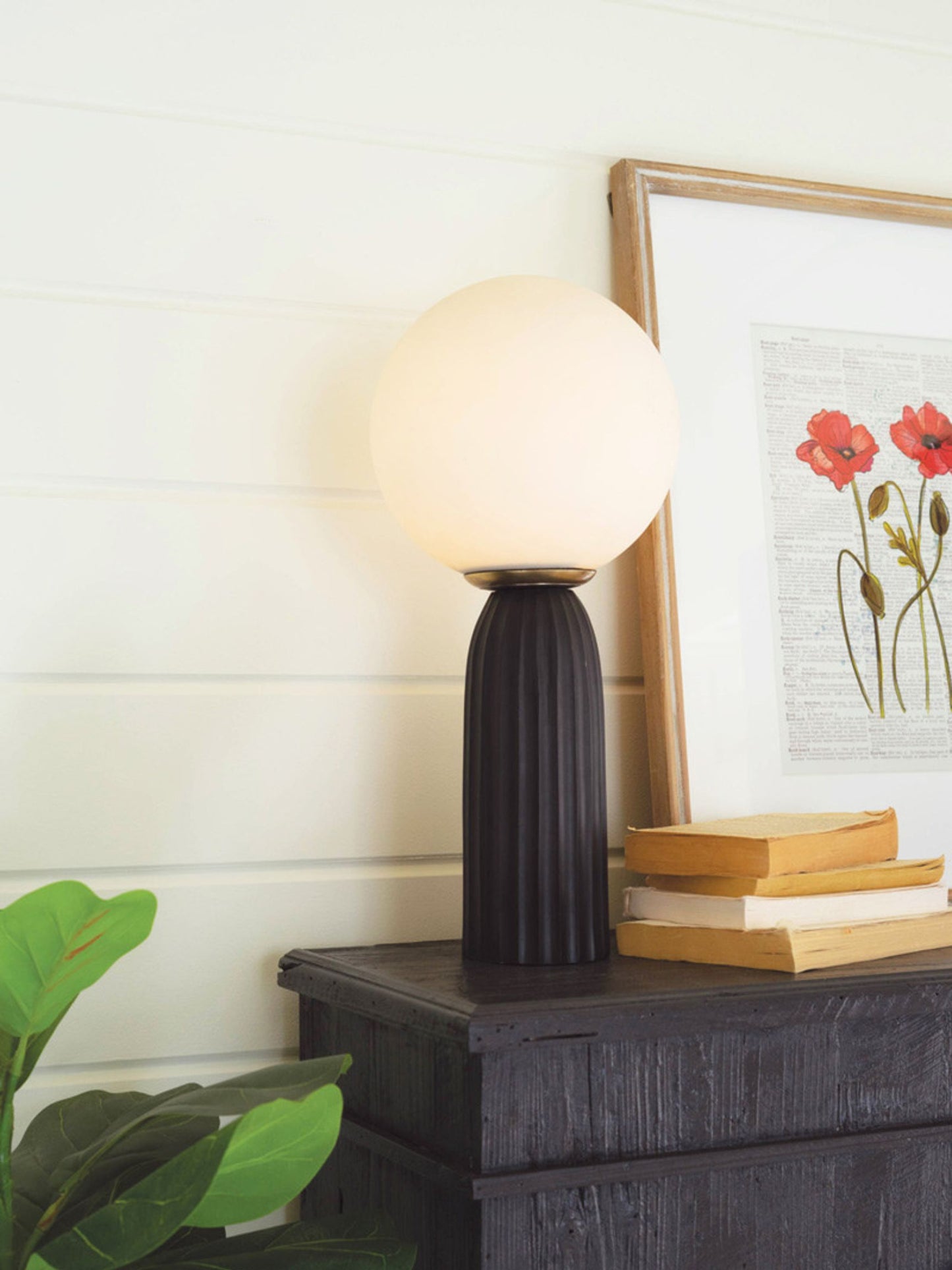 Frosted Globe Table Lamp with Black Base
