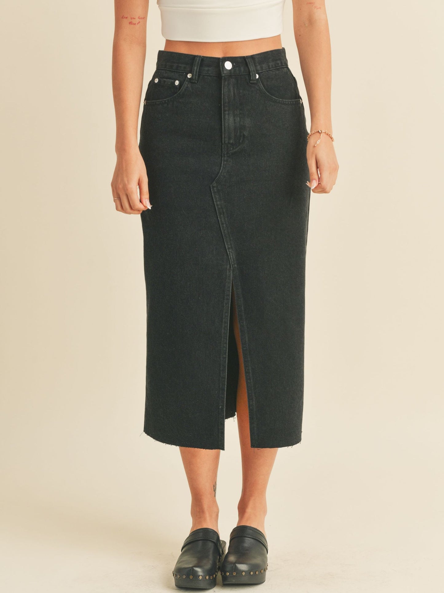 Black Denim Maxi Skirt