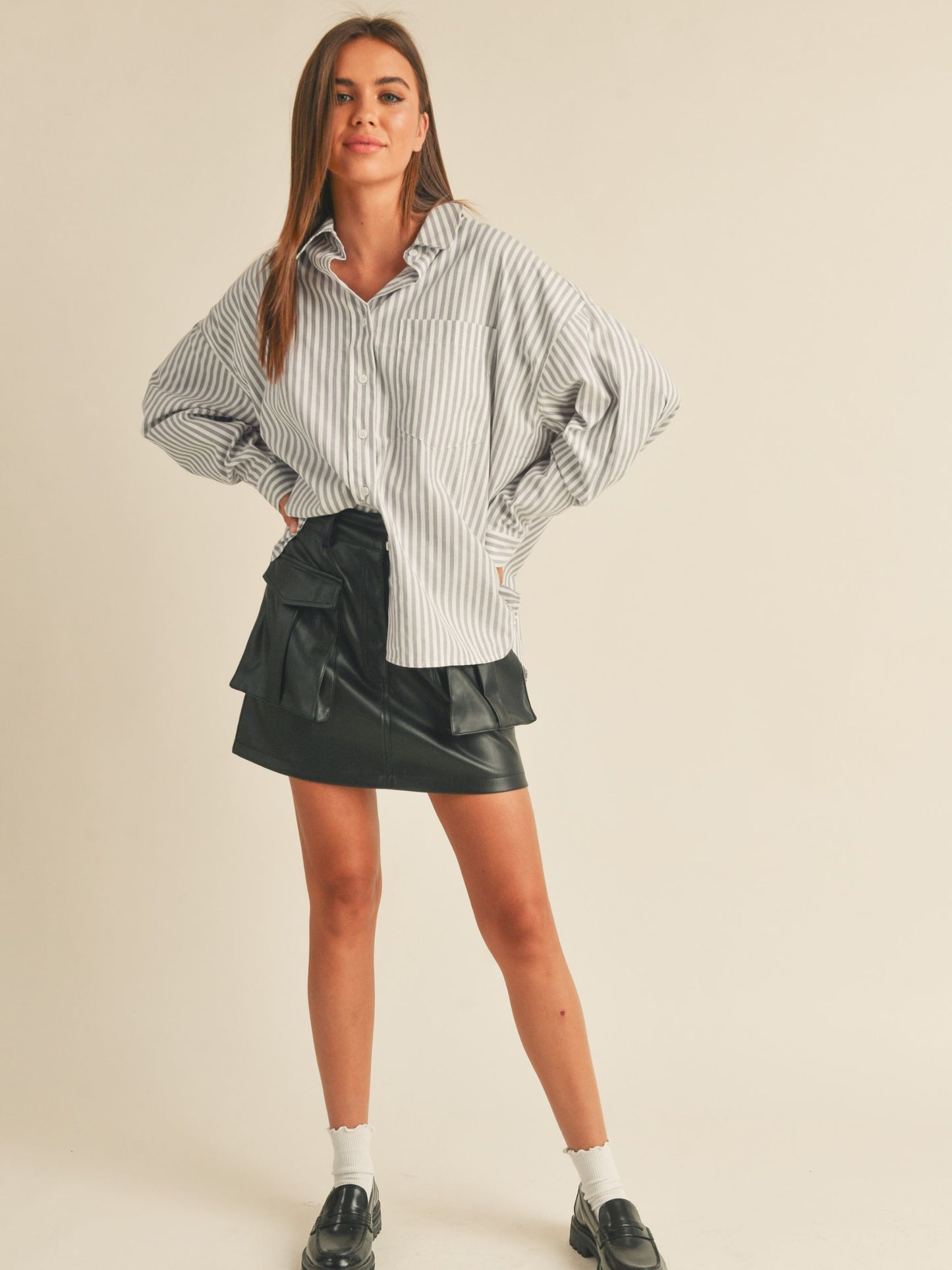 Oversized Stripe Buttondown Top