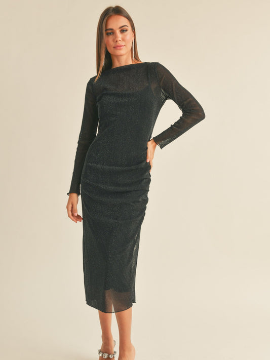 Lurex Detailed Mesh Draped Dress