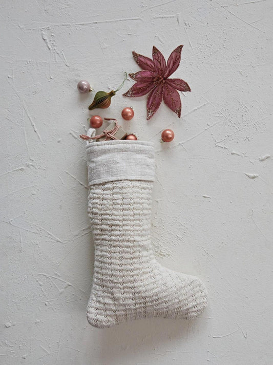 Wool Knit Stocking w/ Cotton Slub Cuff