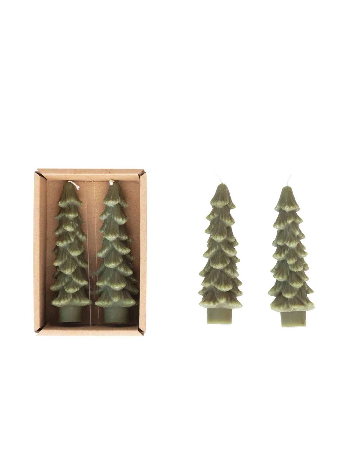 Mini Green Unscented Tree Shaped Taper Candles, Set of 2