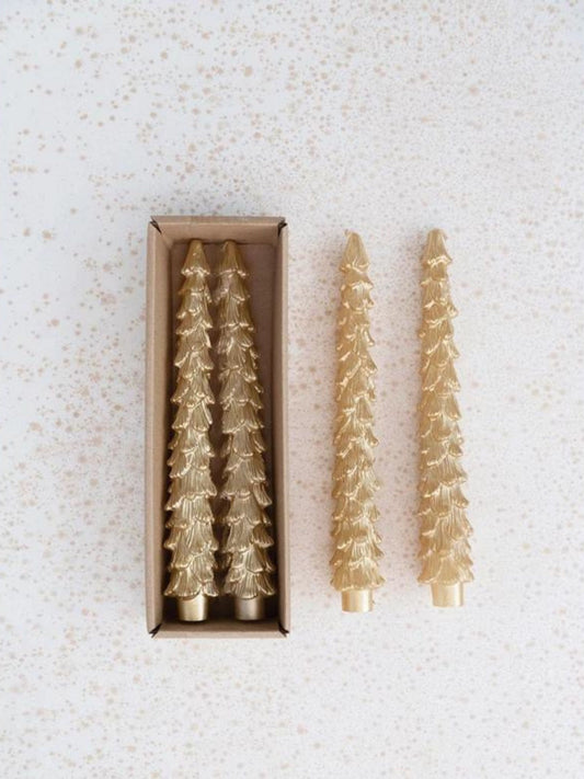 Gold Unscented Tree Shaped Taper Candles, Set of 2