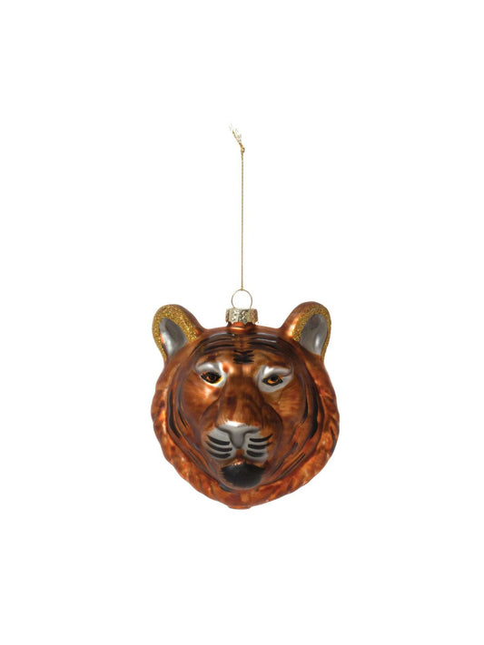 Hand-Painted Glass Tiger Ornament w/ Glitter