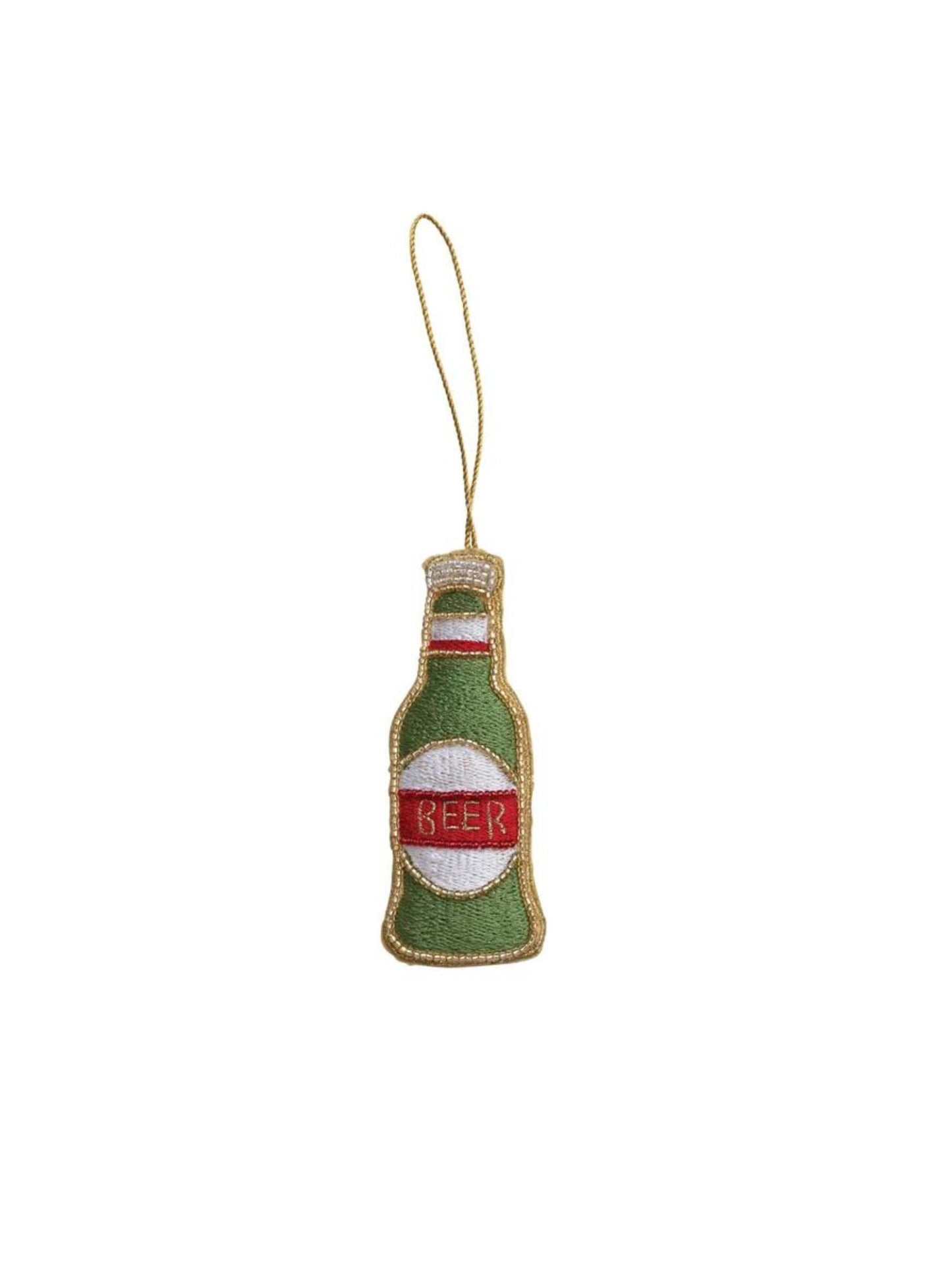 Fabric Beer Bottle Ornament w/ Embroidery & Beads