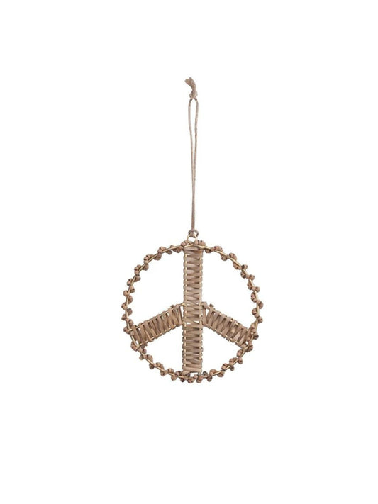 Rattan & Mango Wood Bead Peace Sign Ornament