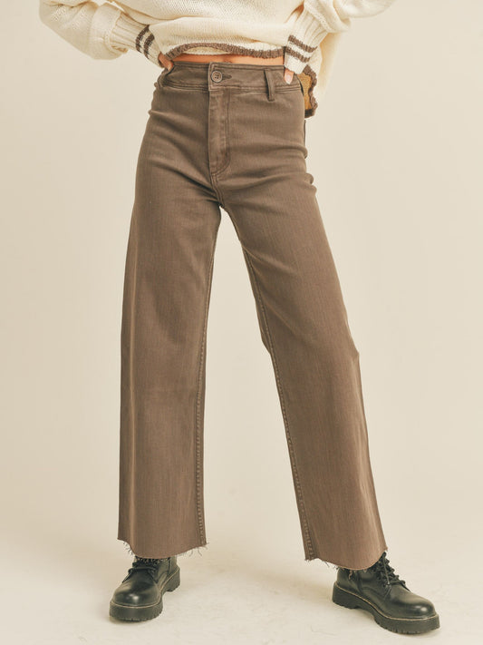 Franny Straight Wide Leg Pants - Brown
