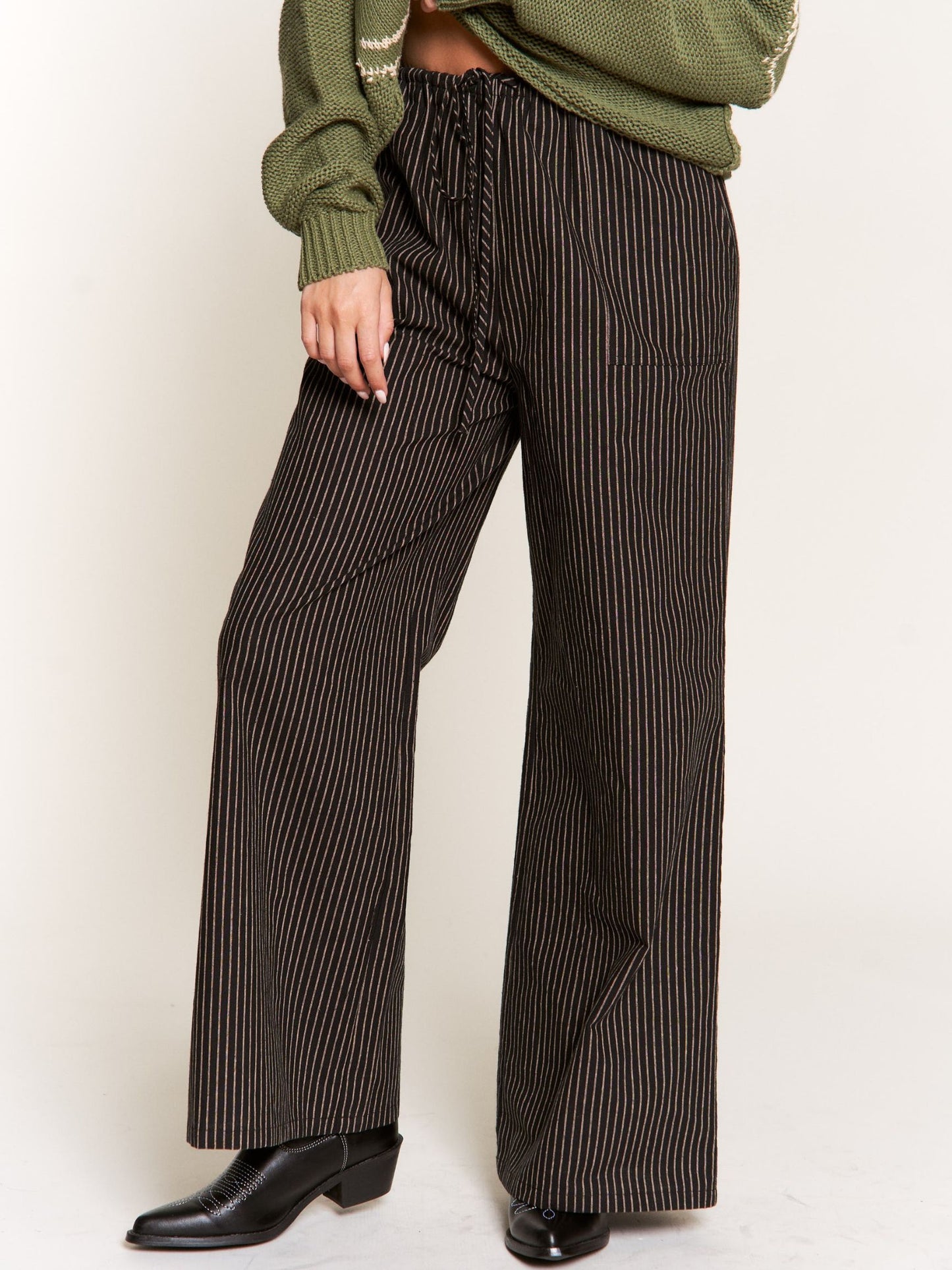 Black Stripe Linen Pants