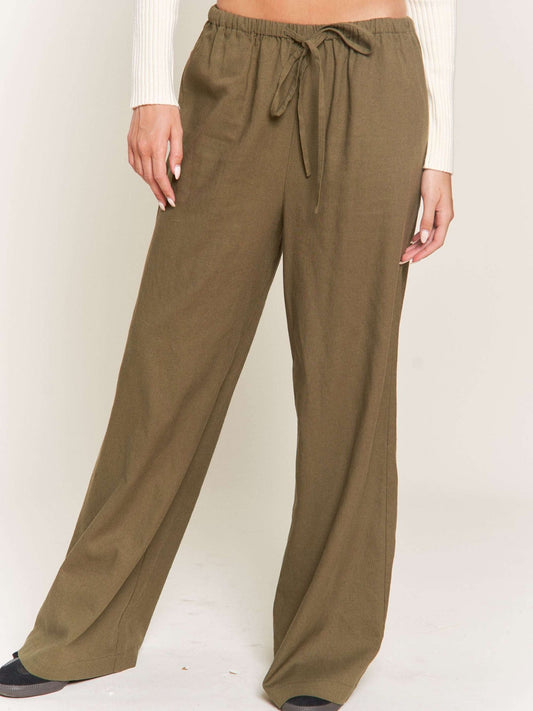 Olive Linen Drawstring Pants