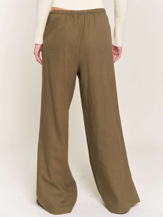Olive Linen Drawstring Pants