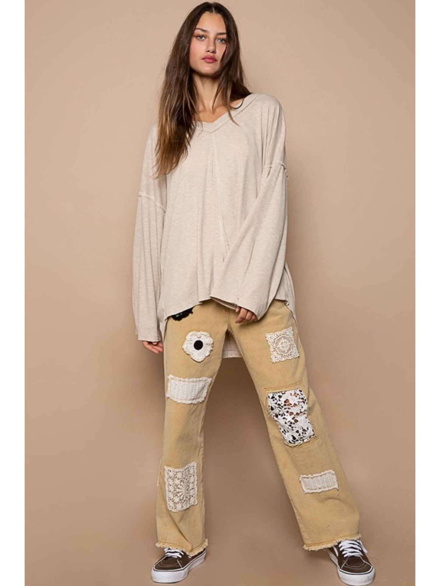 Almond Oversized Long Sleeve Top