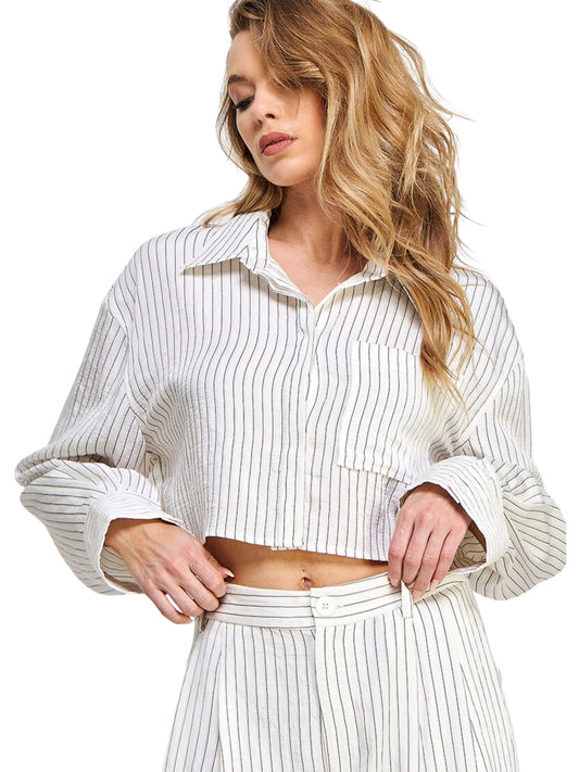 Cropped Stripe Button Up