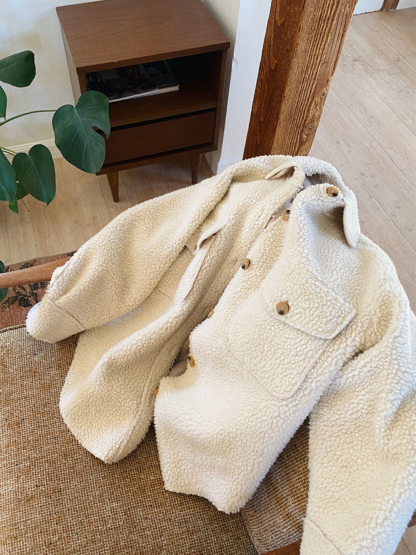 Oversized Sheep Fur Button Up Jacket