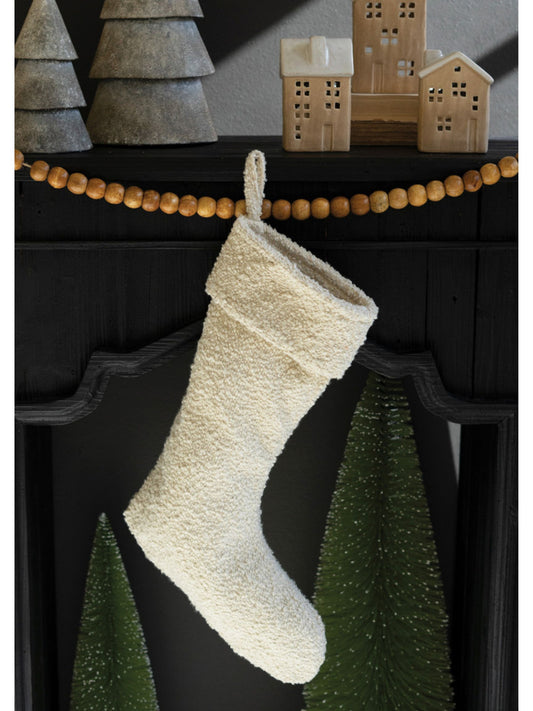 White Boucle Christmas Stocking