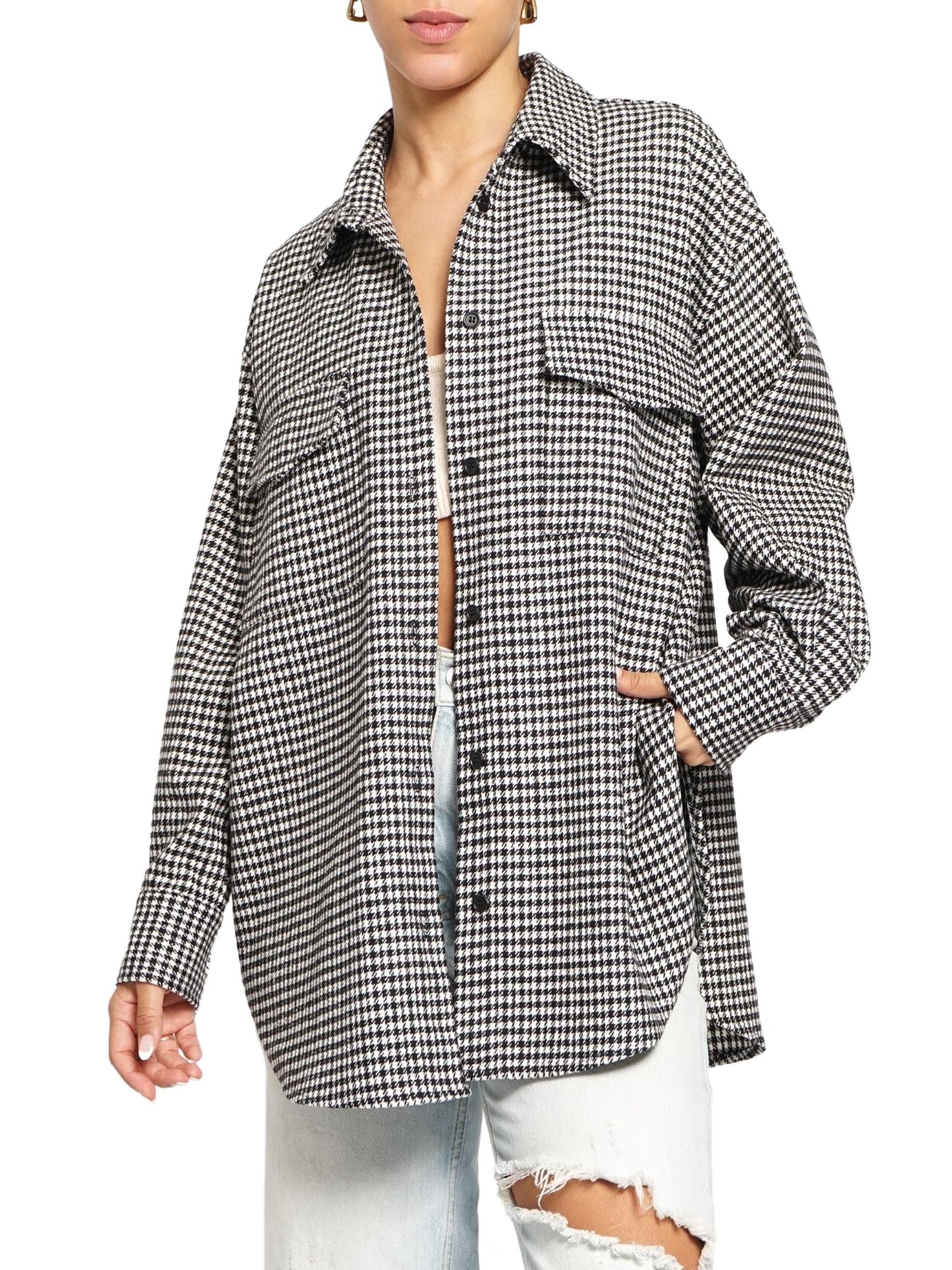 Houndstooth Oversized Button Up