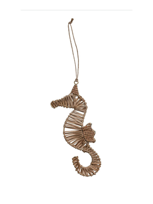 Rattan & Wood Bead Seahorse Ornament