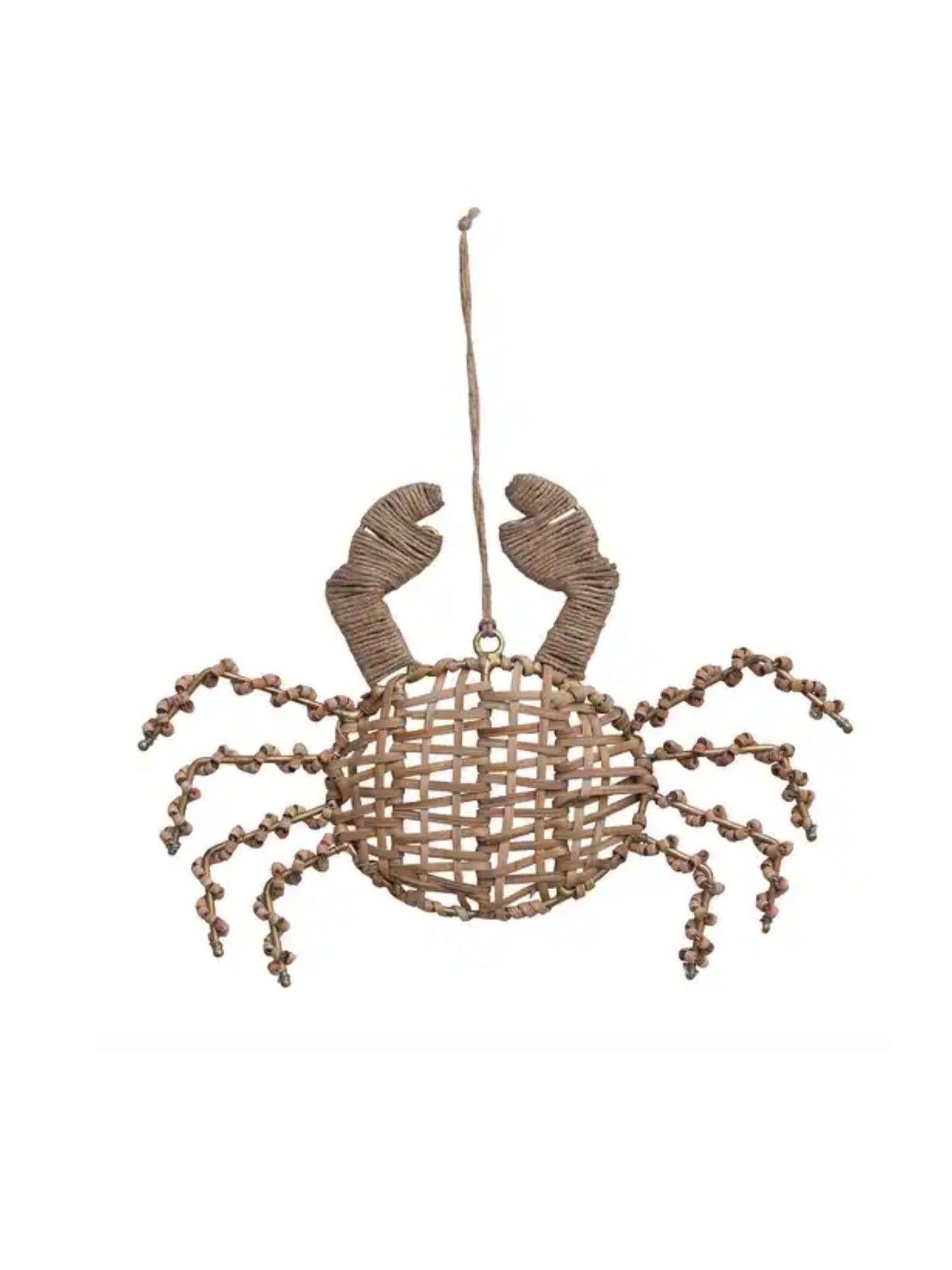 Rattan & Wood Bead Crab Ornament