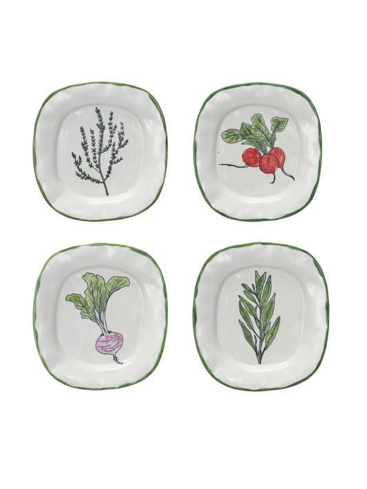 Hand-Painted Plate w/ Vegetable/Herb & Green Rim