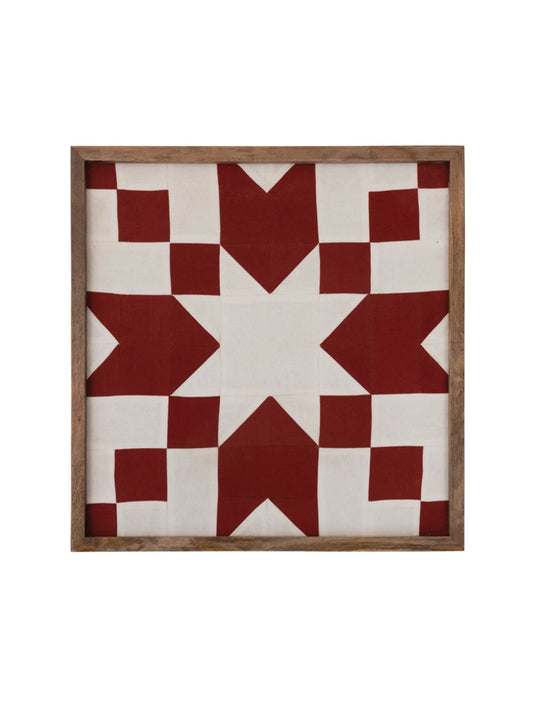 Square Mango Wood Framed Cotton Patchwork Fabric Wall Décor (PICK UP ONLY)