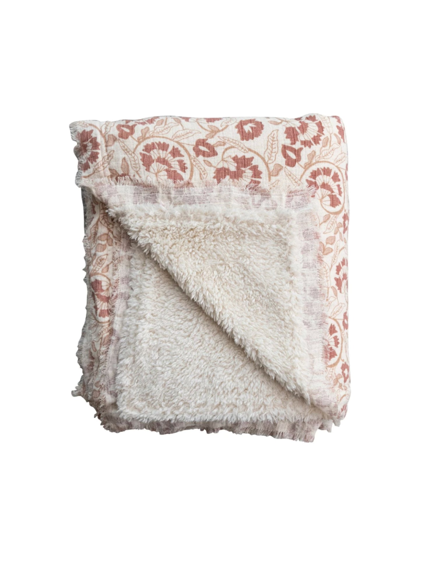 Woven Cotton Printed Throw w/ Sherpa Back - Rose