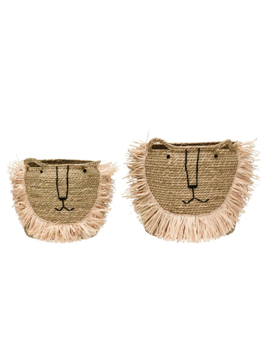 Hand-Woven Seagrass Lion Baskets w/ Handles,
