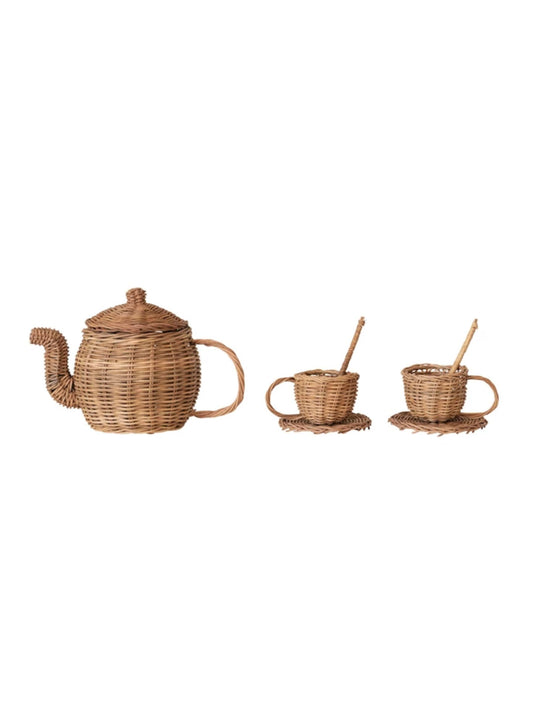 Woven Rattan Toy Tea Set