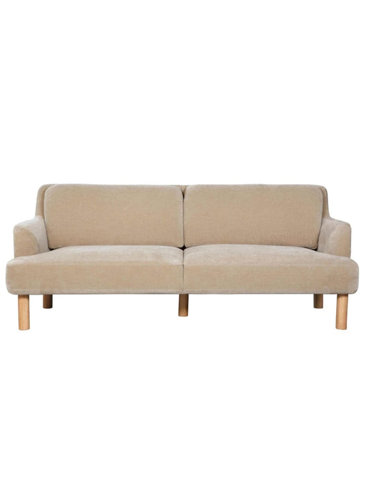 Velvet Upholstered Sofa w/ Oak Wood Legs (PICK UP ONLY)