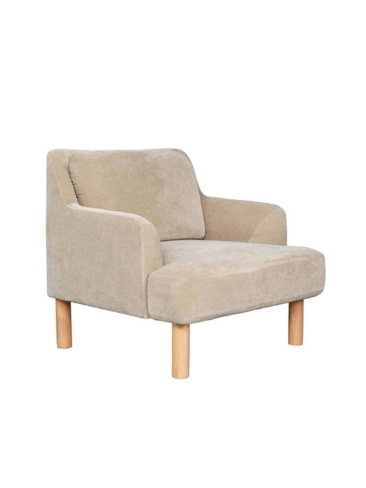 Velvet Upholstered Chair w/ Oak Wood Legs