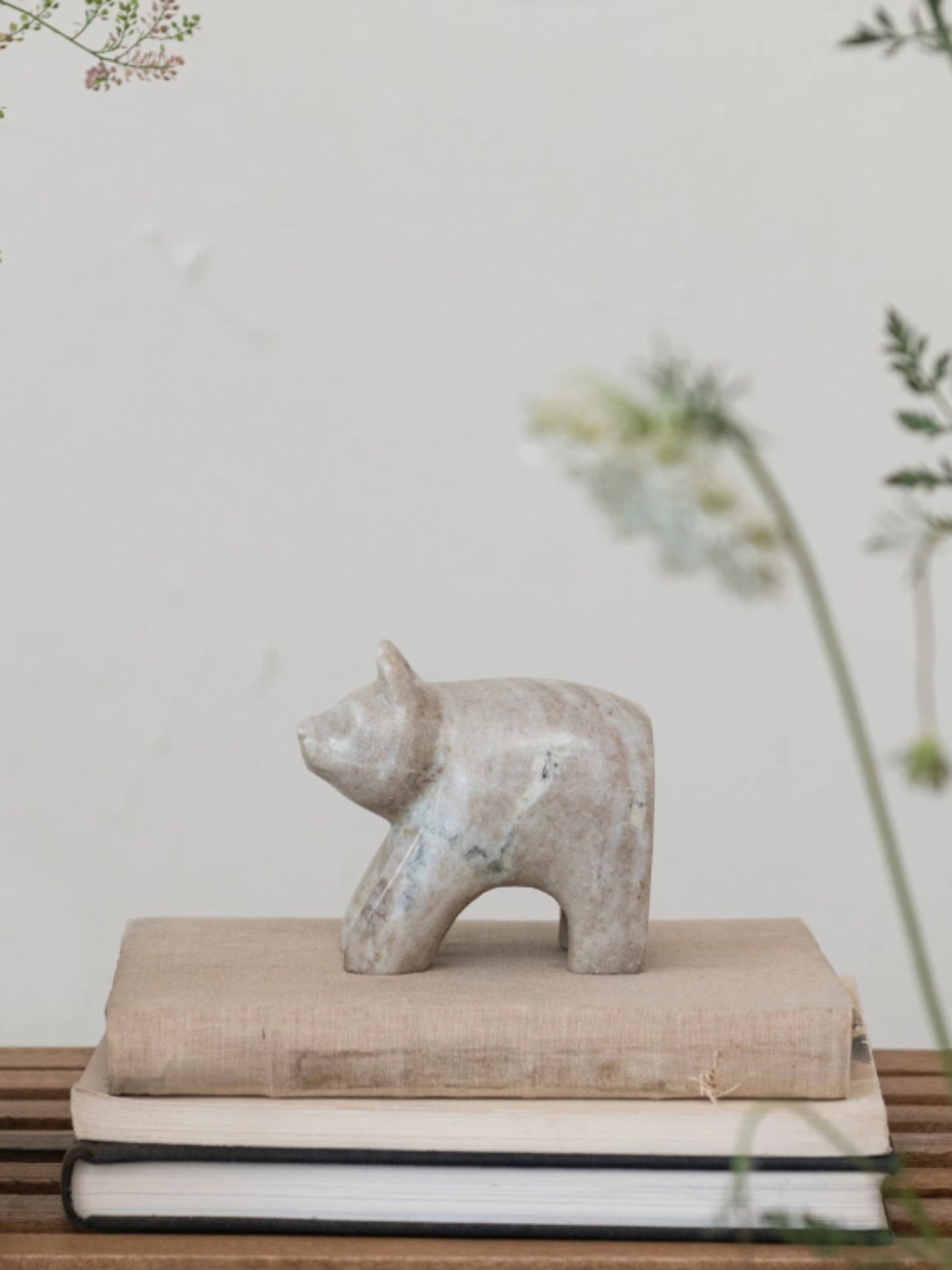 Hand-Carved Marble Bear Single Bookend/Paperweight