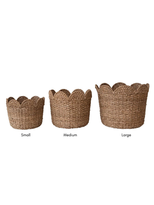 Braided Bankuan & Rattan Baskets w/ Scalloped Edge