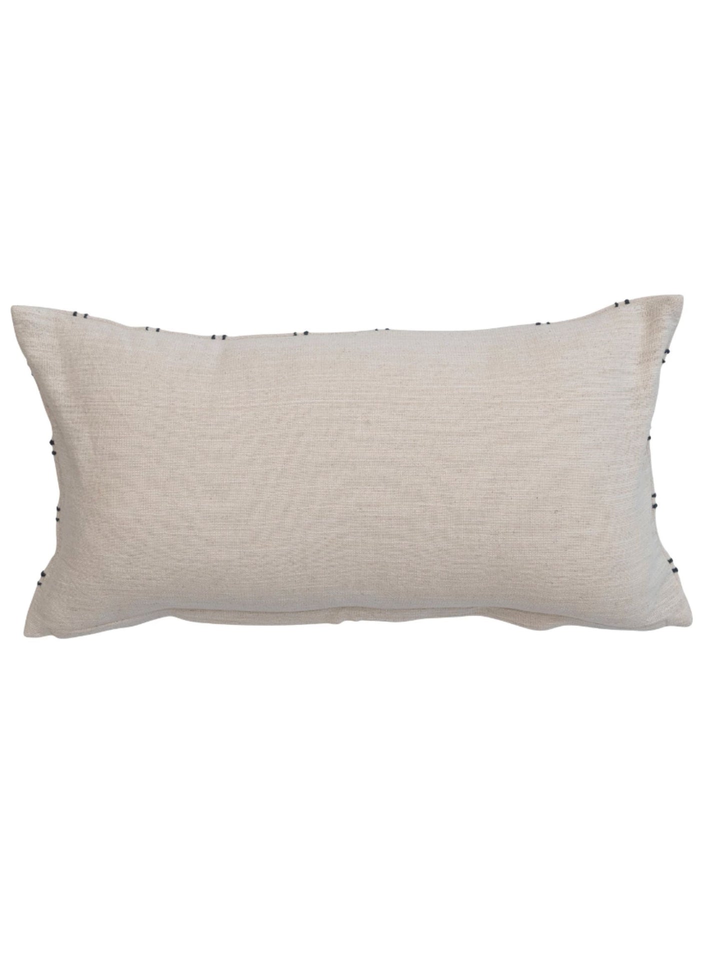 Cotton Slub Embroidered Lumbar Pillow w/ Grid Pattern