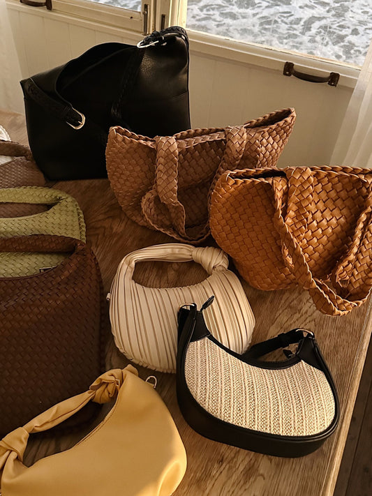 Black Rounded Straw Shoulder Bag