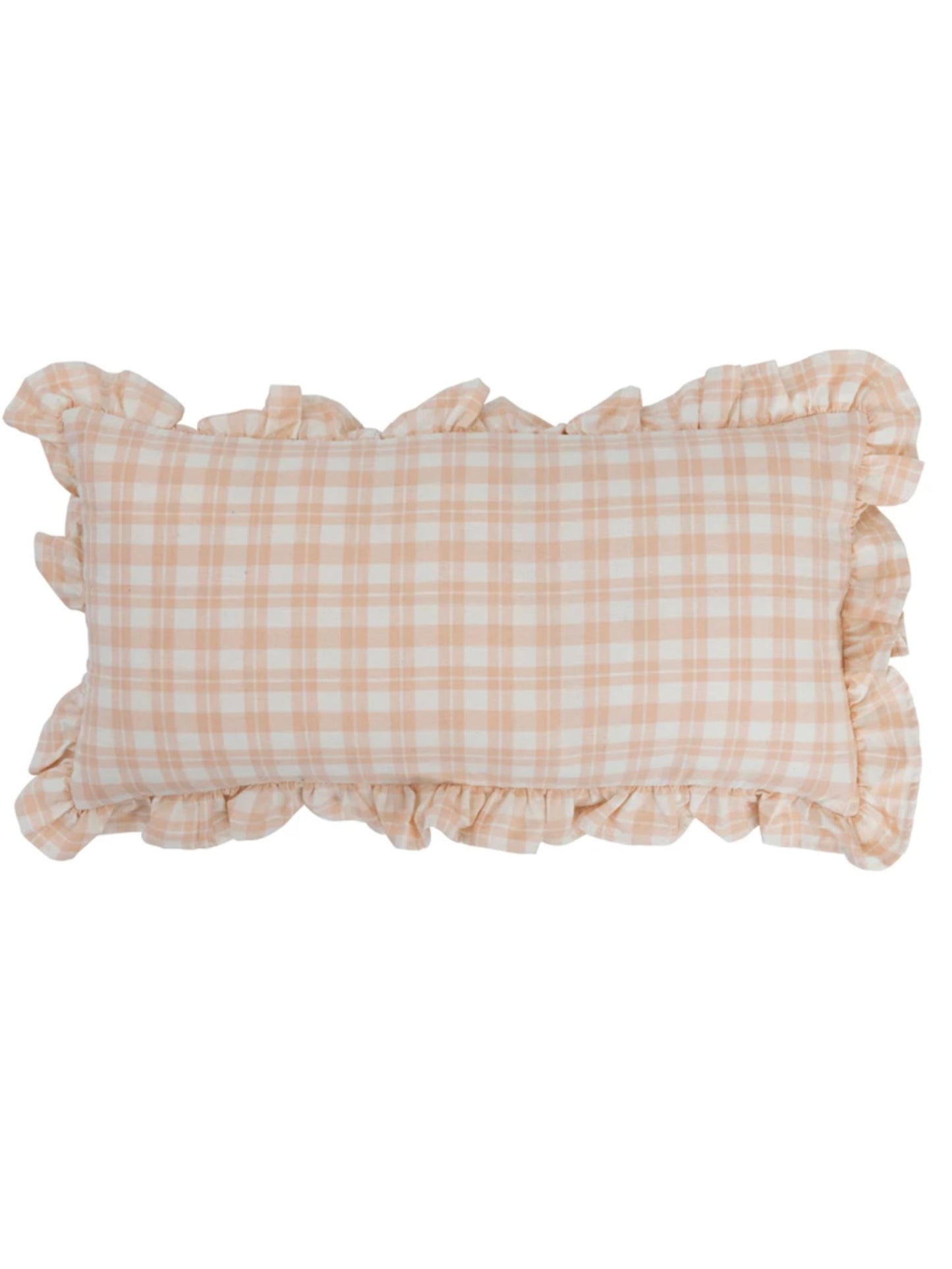 Cotton Lumbar Plaid Pillow with Ruffle - Blush