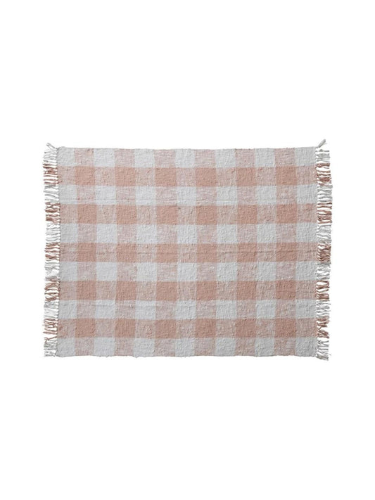 Woven Cotton Throw w/ Fringe - Pink
