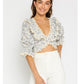 Blue Floral Lace Ruffled Blouse